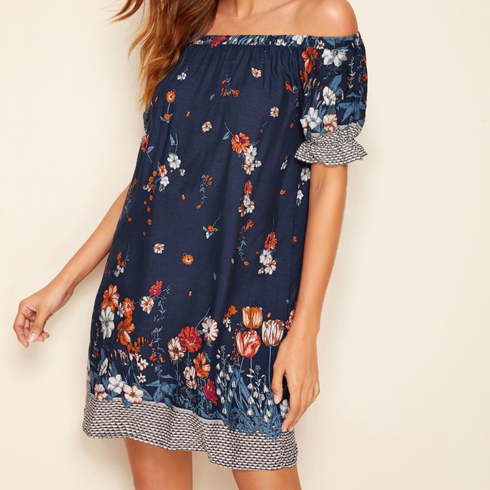 NWOT Floral Bardot Tunic Casual Dress Sleeveless